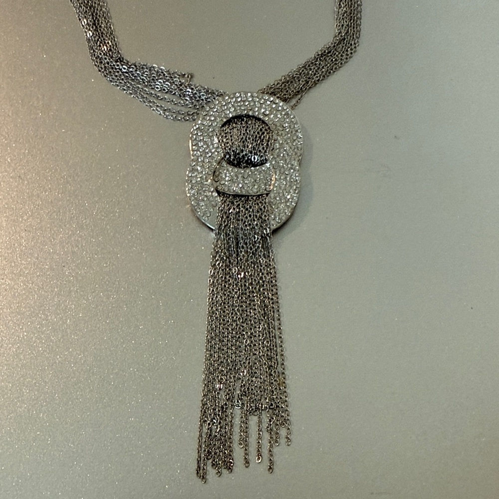 Chic Silver Multi-Strand Necklace With Tassel Pen… - image 2